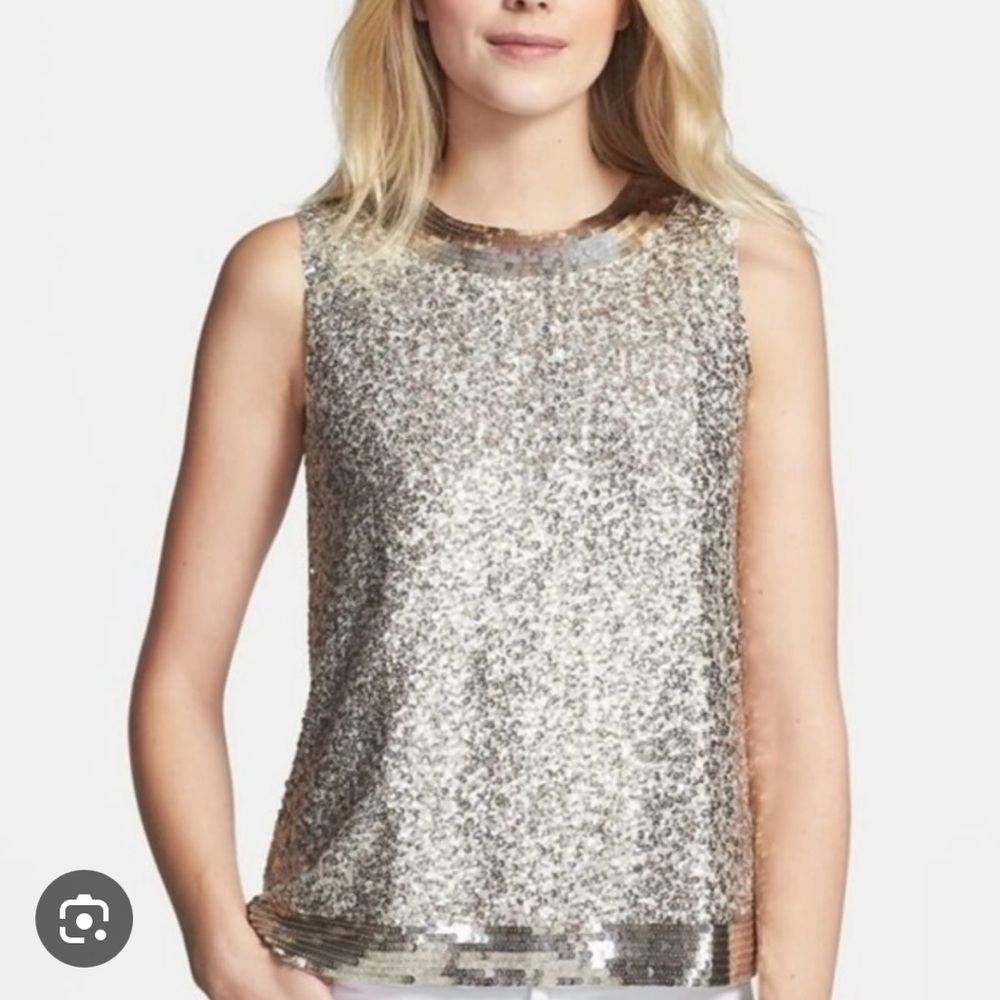 Kate Spade New York Womens Sleeveless Crew Neck Sequin Blouse
